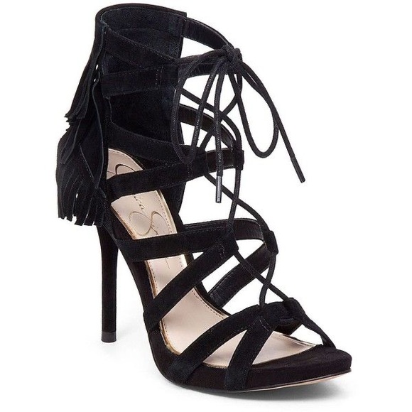 Jessica Simpson Shoes - JESSICA SIMPSON || Bregan Suede Lace-Up Fringe Pumps in Black - SZ 6.5